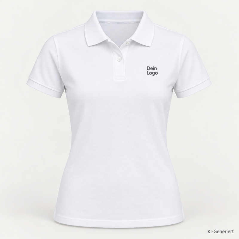 B&C My Polo 180 /women – PW461 – Farbe 001 - white – KI-generiertes Produktbild mit „Dein Logo“