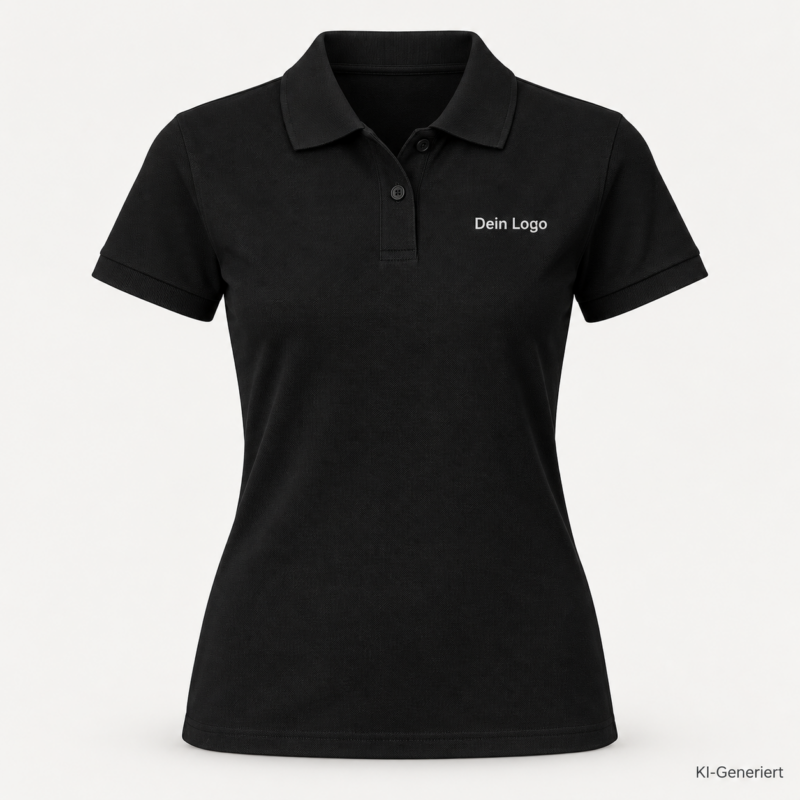 B&C My Polo 180 /women – PW461 – Farbe 002 - black – KI-generiertes Produktbild mit „Dein Logo“