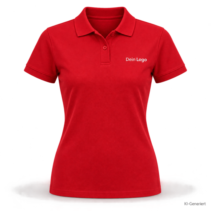 B&C My Polo 180 /women – PW461 – Farbe 004 - red – KI-generiertes Produktbild mit „Dein Logo“