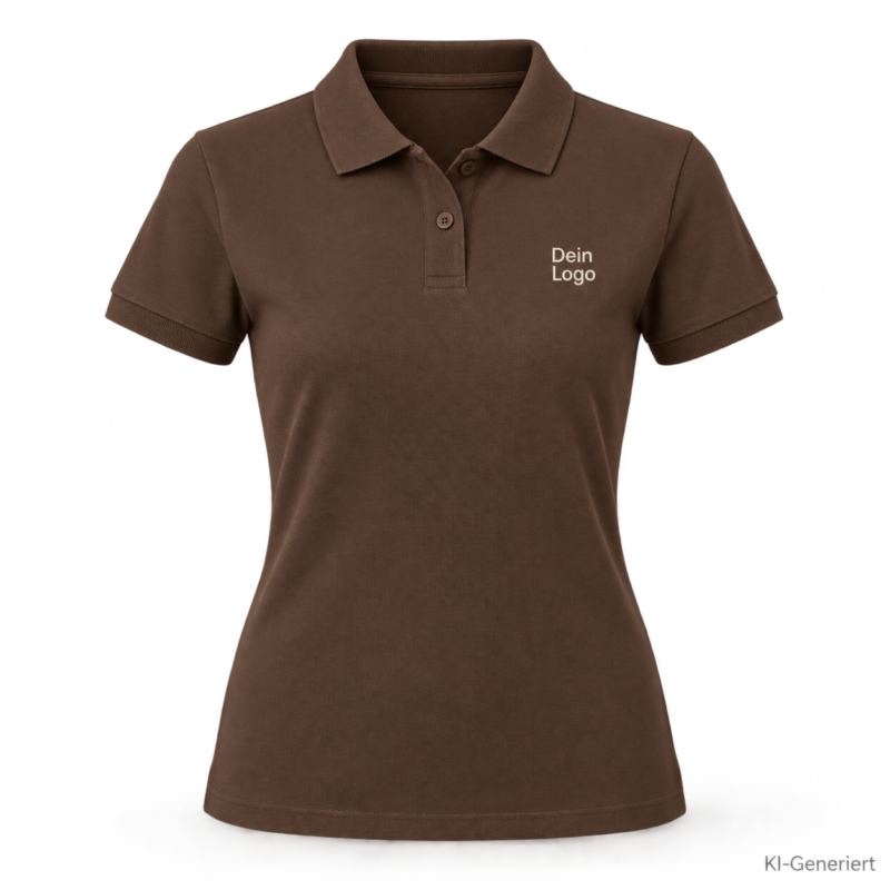 B&C My Polo 180 /women – PW461 – Farbe 142 - roasted coffee – KI-generiertes Produktbild mit „Dein Logo“