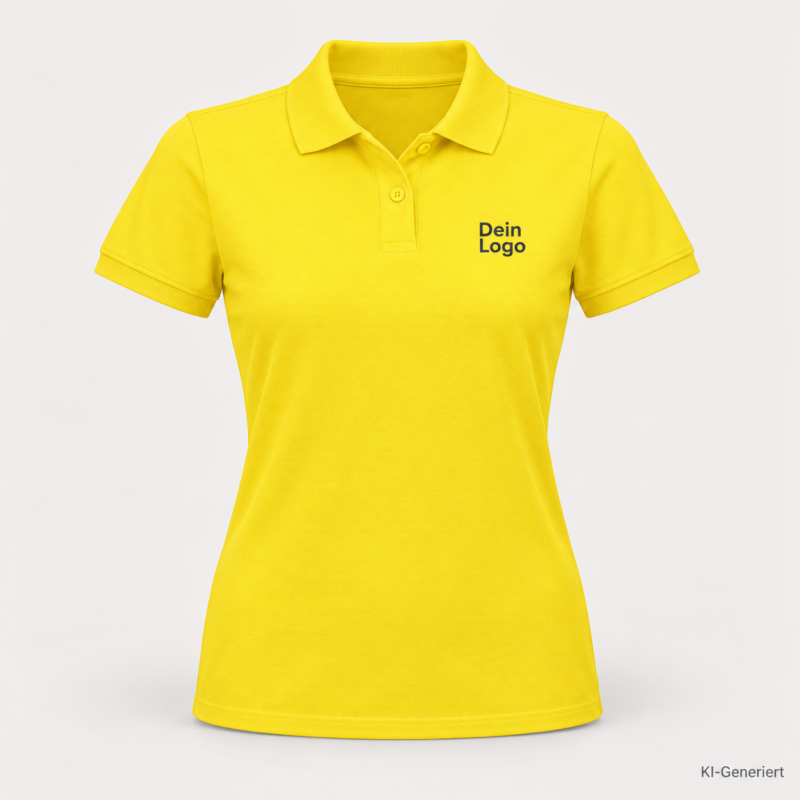 B&C My Polo 180 /women – PW461 – Farbe 201 - solar yellow – KI-generiertes Produktbild mit „Dein Logo“