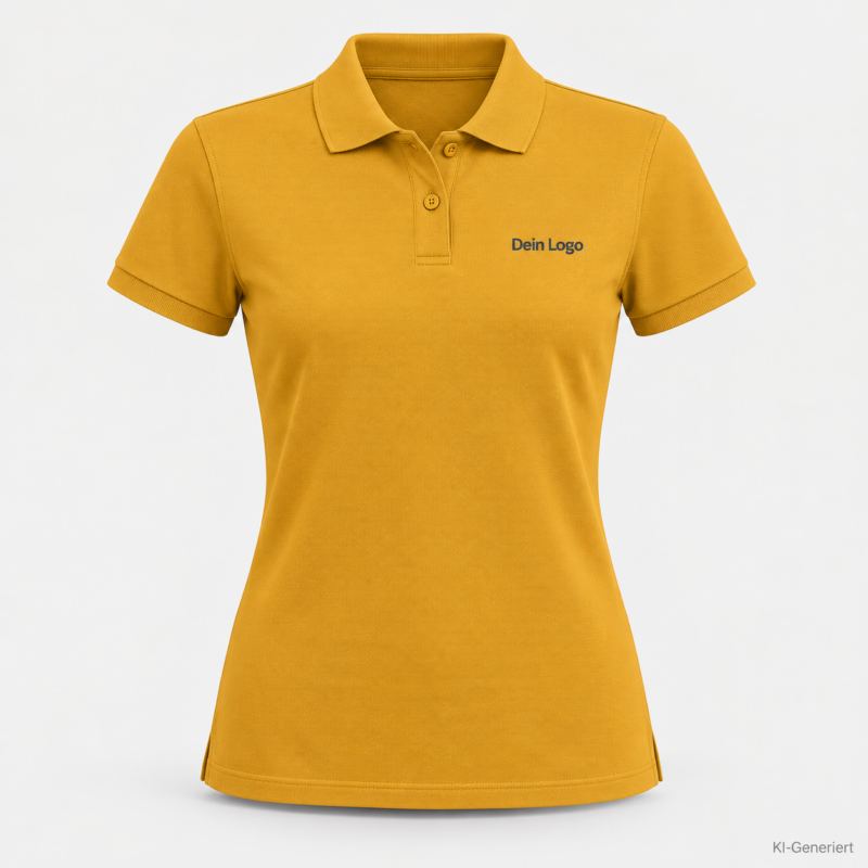 B&C My Polo 180 /women – PW461 – Farbe 211 - meta gold – KI-generiertes Produktbild mit „Dein Logo“
