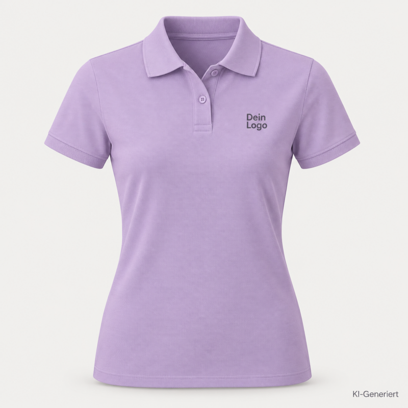 B&C My Polo 180 /women – PW461 – Farbe 349 - meta lilac – KI-generiertes Produktbild mit „Dein Logo“