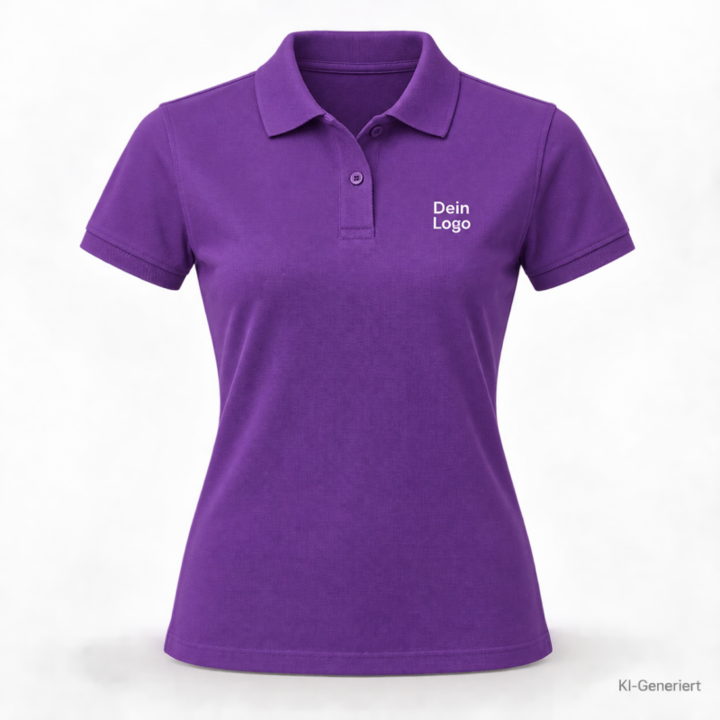 B&C My Polo 180 /women – PW461 – Farbe 351 - radiant purple – KI-generiertes Produktbild mit „Dein Logo“