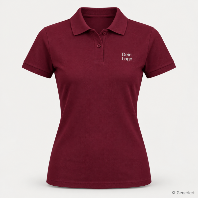 B&C My Polo 180 /women – PW461 – Farbe 370 - burgundy – KI-generiertes Produktbild mit „Dein Logo“