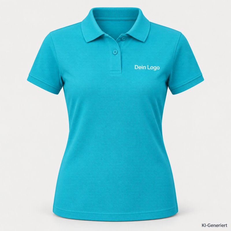 B&C My Polo 180 /women – PW461 – Farbe 439 - meta turquoise – KI-generiertes Produktbild mit „Dein Logo“