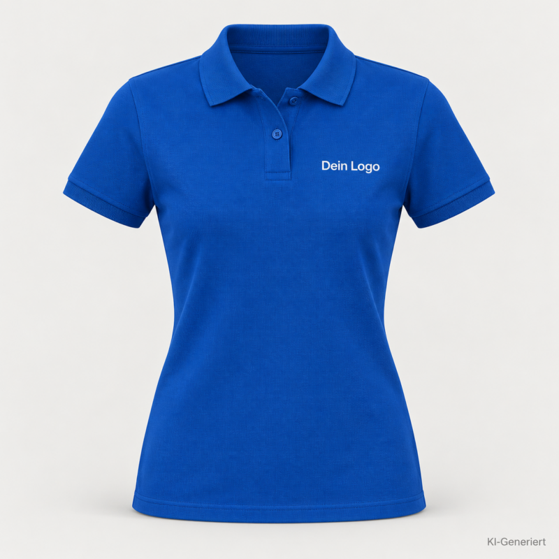B&C My Polo 180 /women – PW461 – Farbe 450 - royal blue – KI-generiertes Produktbild mit „Dein Logo“