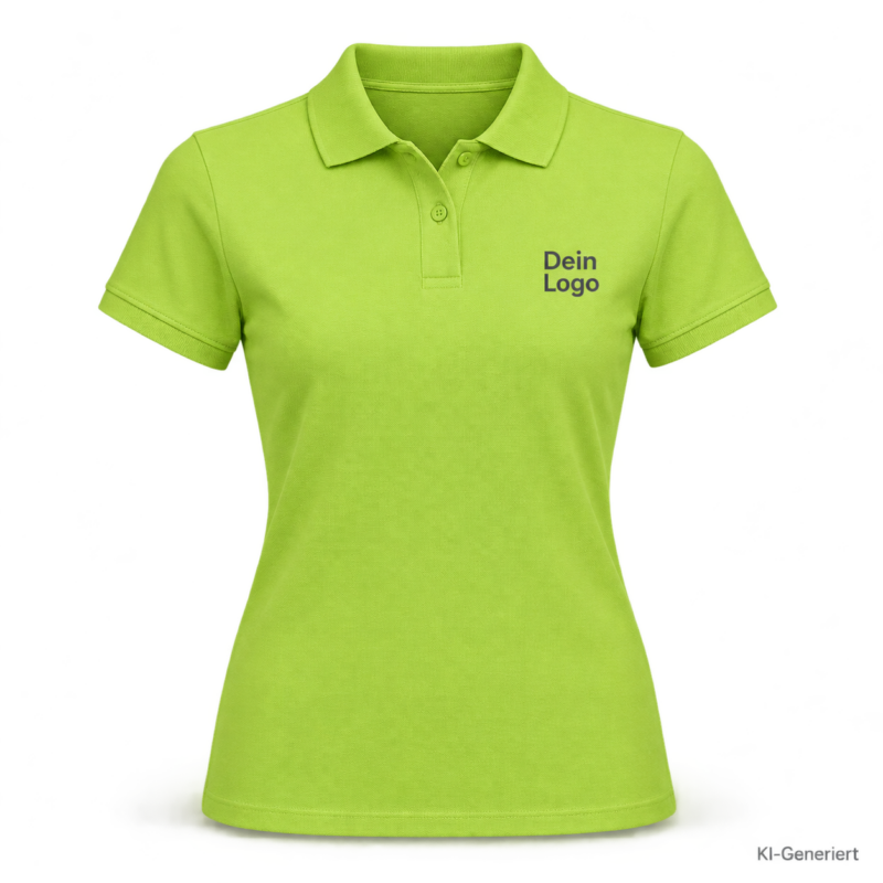 B&C My Polo 180 /women – PW461 – Farbe 986 - pixel lime – KI-generiertes Produktbild mit „Dein Logo“