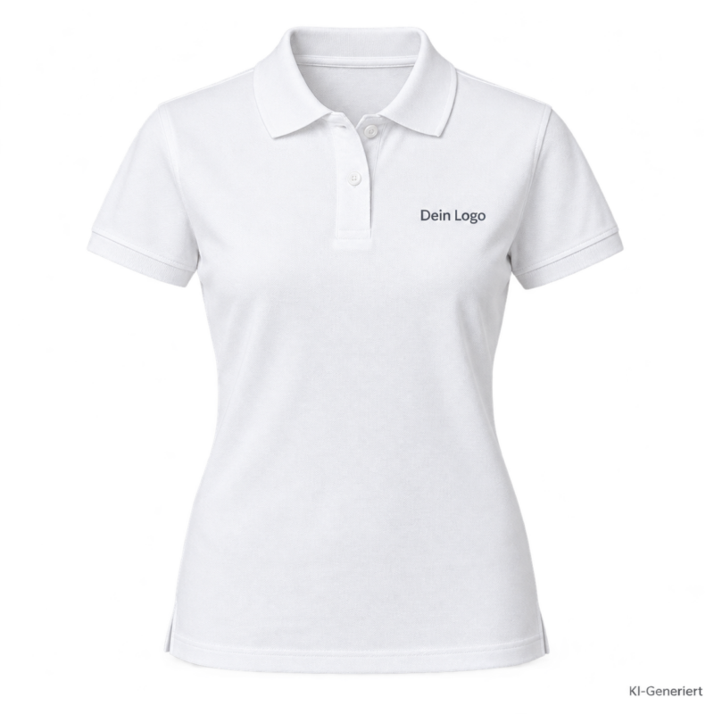 B&C My Polo 210 /women – PW463 – Farbe 001 - white – KI-generiertes Produktbild mit „Dein Logo“