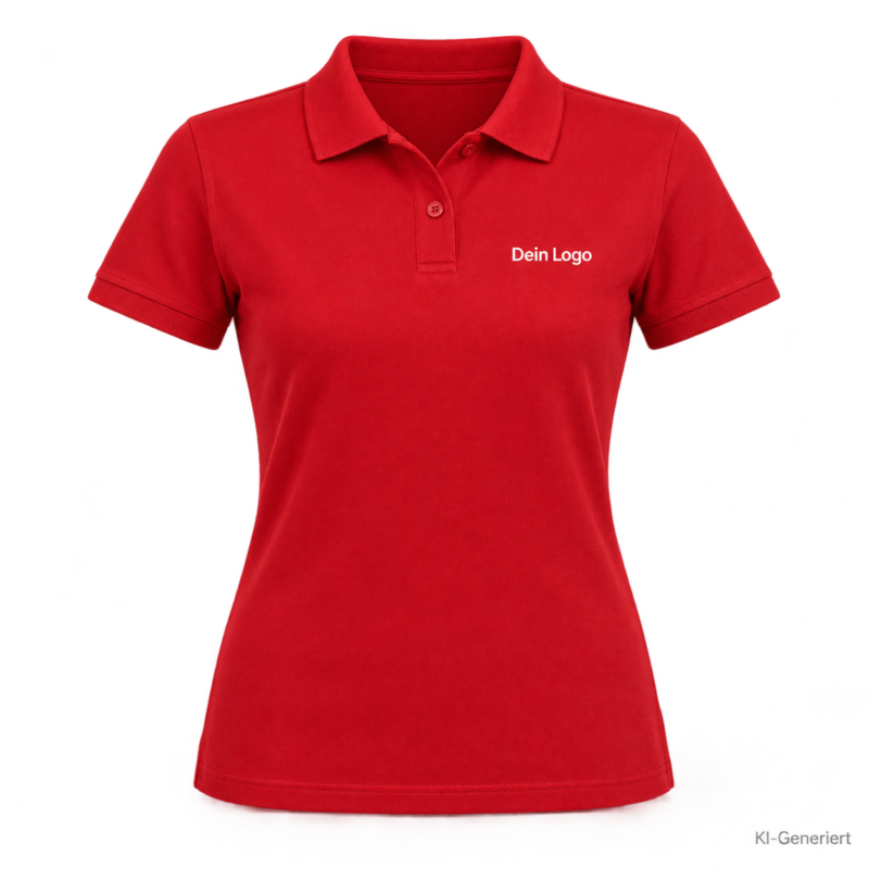 B&C My Polo 210 /women – PW463 – Farbe 004 - red – KI-generiertes Produktbild mit „Dein Logo“