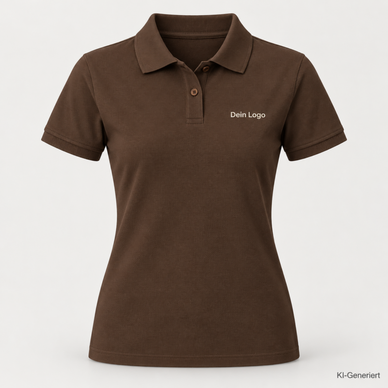 B&C My Polo 210 /women – PW463 – Farbe 142 - roasted coffee – KI-generiertes Produktbild mit „Dein Logo“
