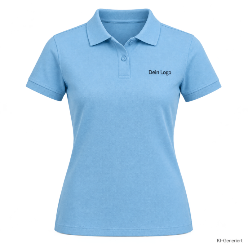 B&C My Polo 210 /women – PW463 – Farbe 449 - amalfi blue – KI-generiertes Produktbild mit „Dein Logo“