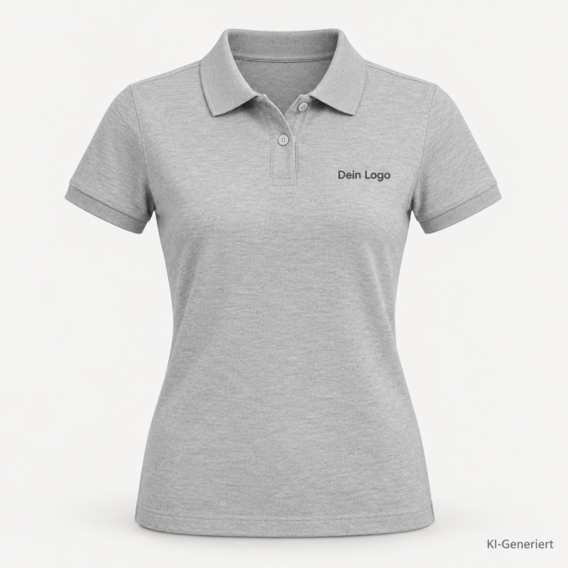 B&C My Polo 210 /women – PW463 – Farbe 601 - heather grey fog – KI-generiertes Produktbild mit „Dein Logo“