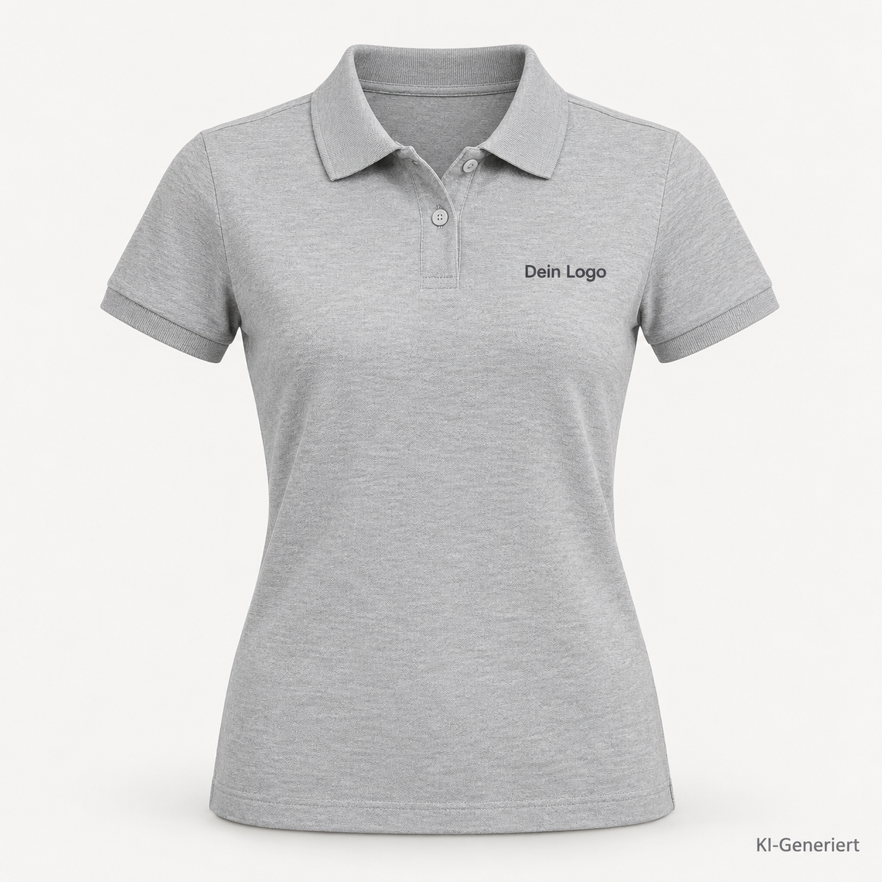 B&C My Polo 210 /women – PW463 – Farbe 601 - heather grey fog – KI-generiertes Produktbild mit „Dein Logo“