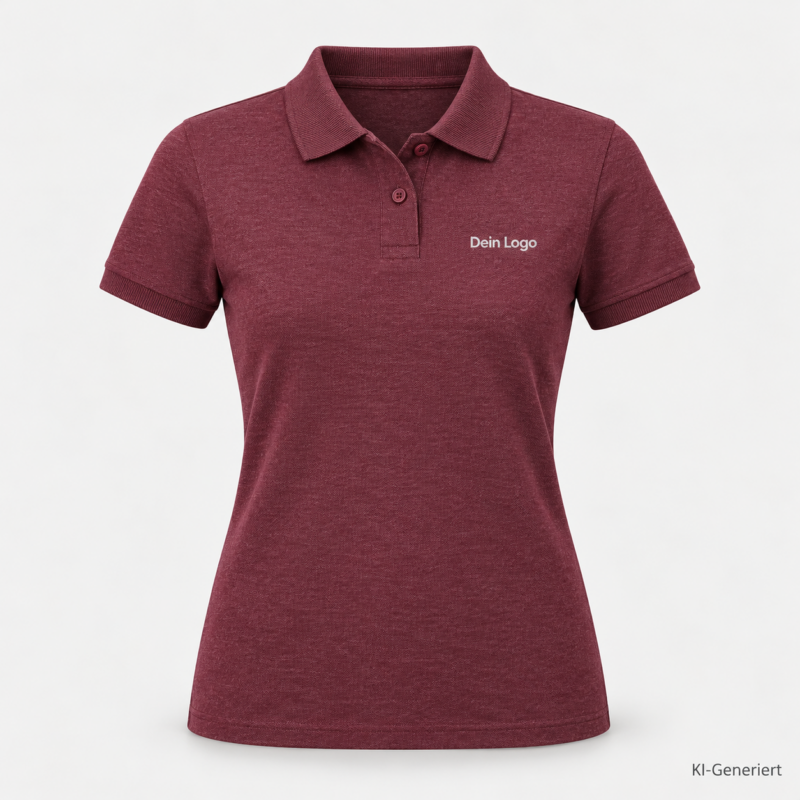 B&C My Polo 210 /women – PW463 – Farbe 619 - heather burgundy – KI-generiertes Produktbild mit „Dein Logo“