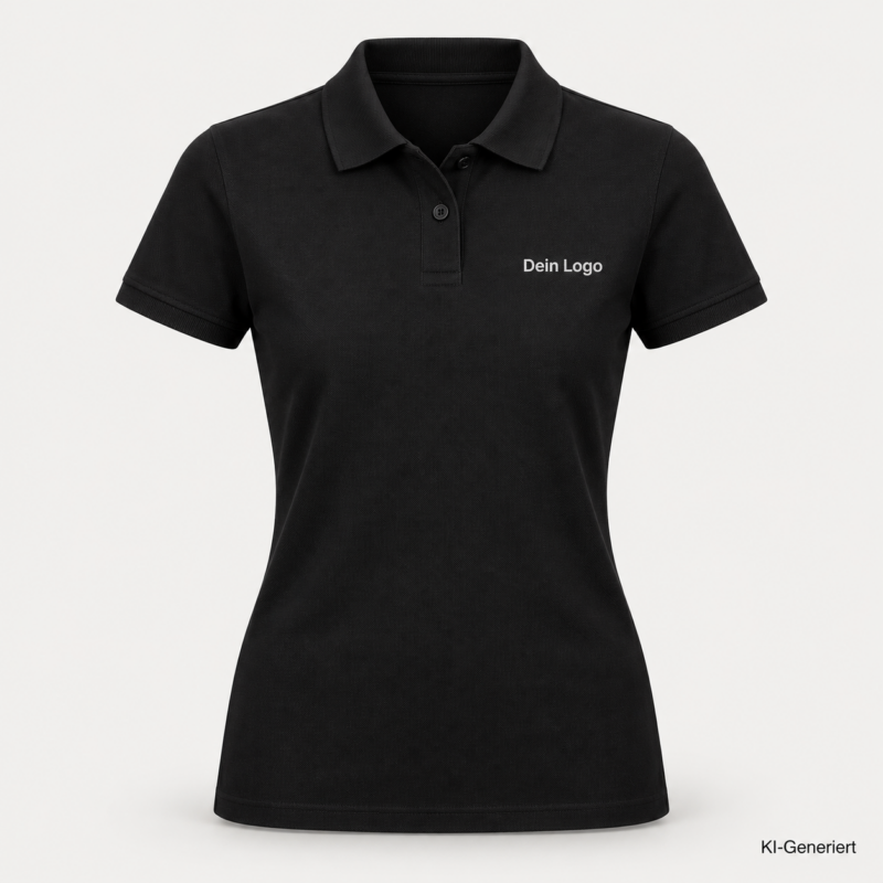 B&C My Eco Polo 65/35 /women – PW465 – Farbe 002 - black – KI-generiertes Produktbild mit „Dein Logo“