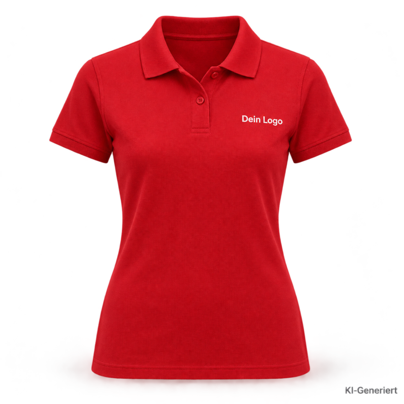 B&C My Eco Polo 65/35 /women – PW465 – Farbe 004 - red – KI-generiertes Produktbild mit „Dein Logo“