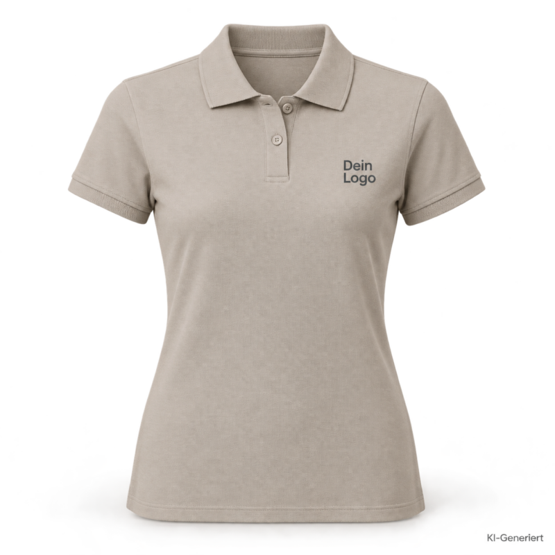 B&C My Eco Polo 65/35 /women – PW465 – Farbe 121 - mastic – KI-generiertes Produktbild mit „Dein Logo“
