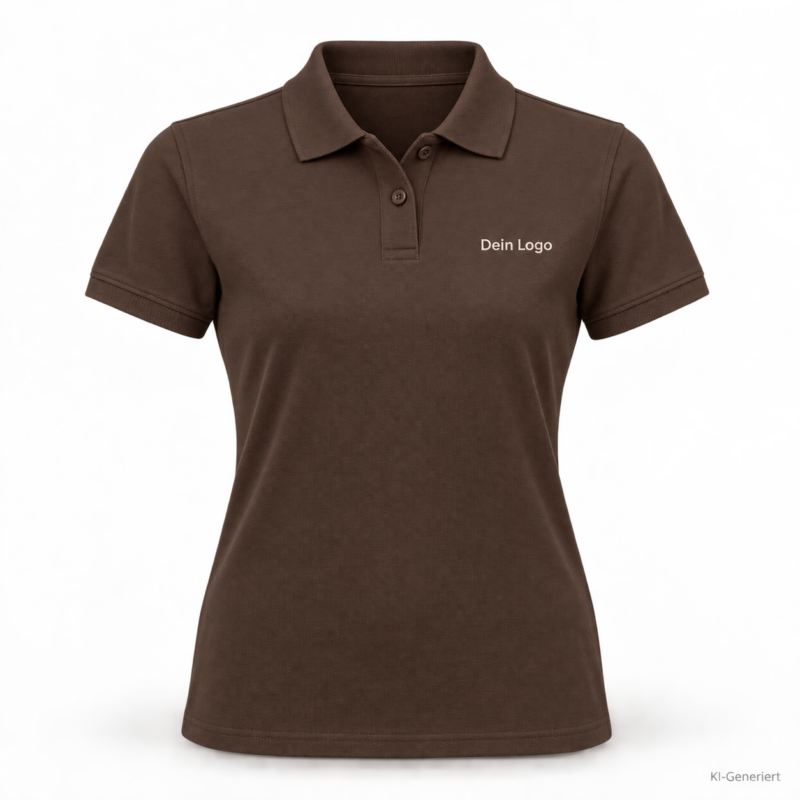 B&C My Eco Polo 65/35 /women – PW465 – Farbe 142 - roasted coffee – KI-generiertes Produktbild mit „Dein Logo“