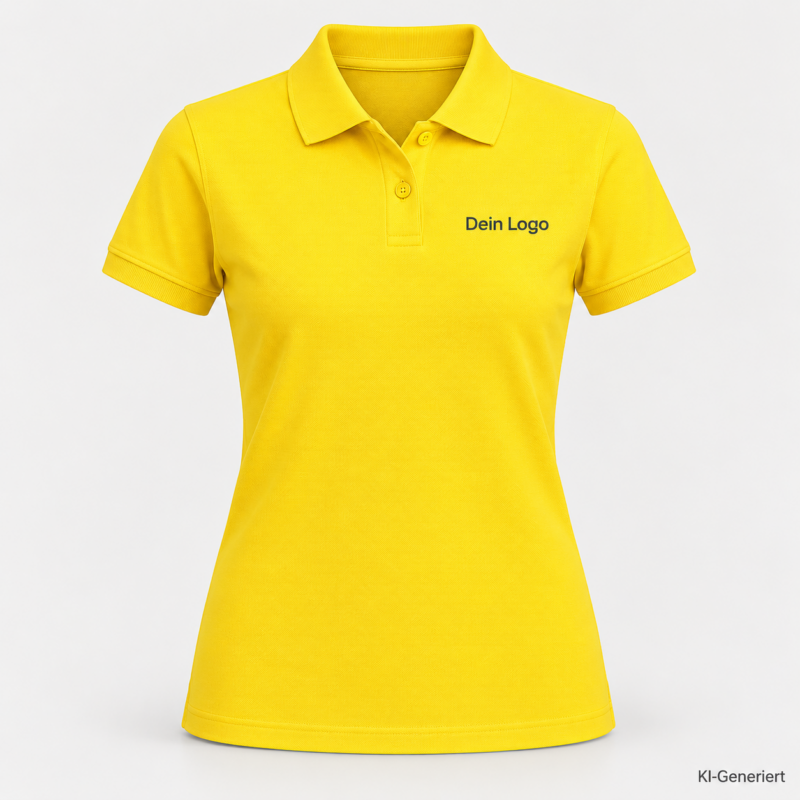 B&C My Eco Polo 65/35 /women – PW465 – Farbe 208 - pop yellow – KI-generiertes Produktbild mit „Dein Logo“