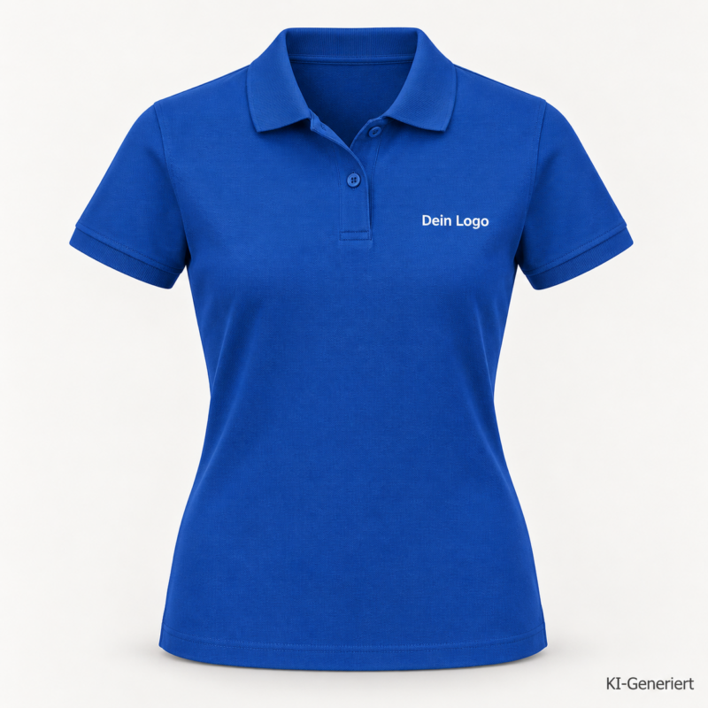 B&C My Eco Polo 65/35 /women – PW465 – Farbe 450 - royal blue – KI-generiertes Produktbild mit „Dein Logo“