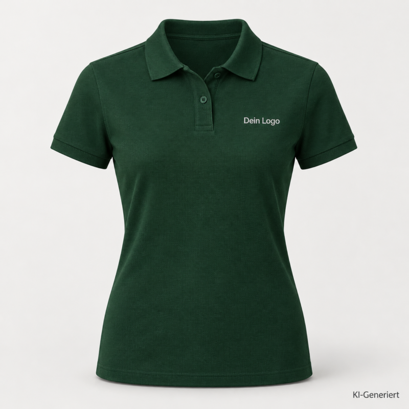 B&C My Eco Polo 65/35 /women – PW465 – Farbe 547 - dark forest – KI-generiertes Produktbild mit „Dein Logo“