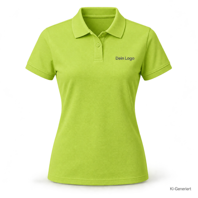 B&C My Eco Polo 65/35 /women – PW465 – Farbe 565 - acid lime – KI-generiertes Produktbild mit „Dein Logo“