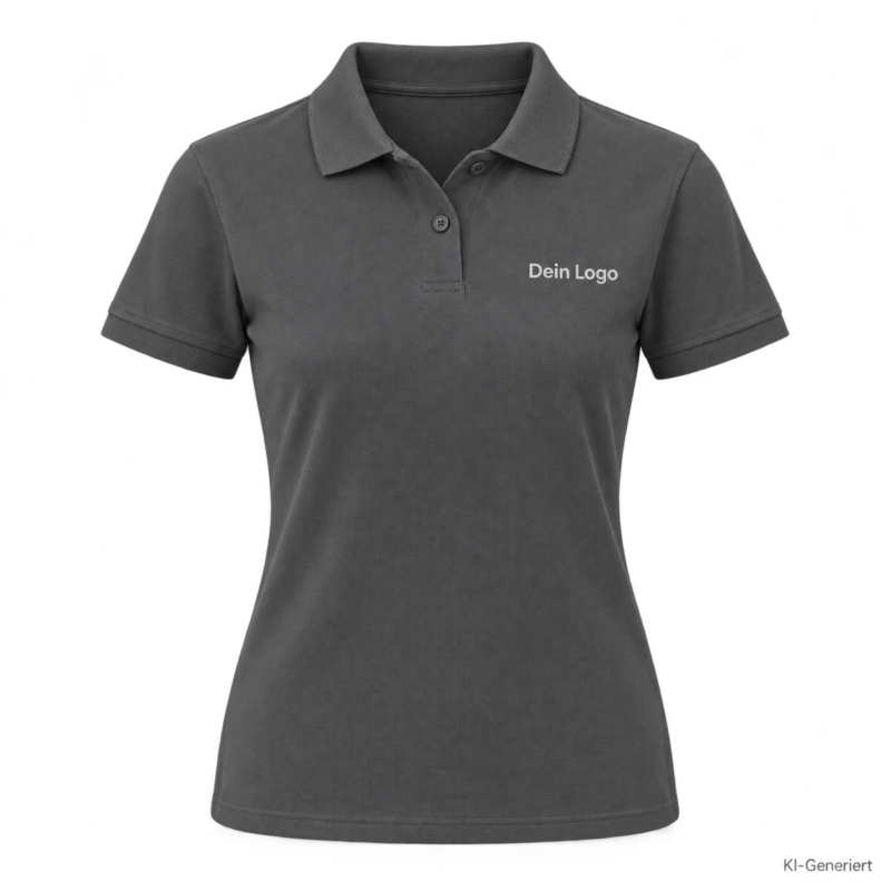 B&C My Eco Polo 65/35 /women – PW465 – Farbe 670 - dark grey – KI-generiertes Produktbild mit „Dein Logo“