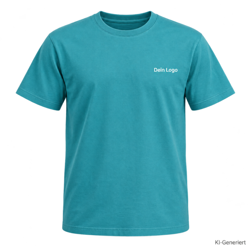B&C #E220 – TG002 – Farbe 447 - amalfi teal – KI-generiertes Produktbild mit „Dein Logo“