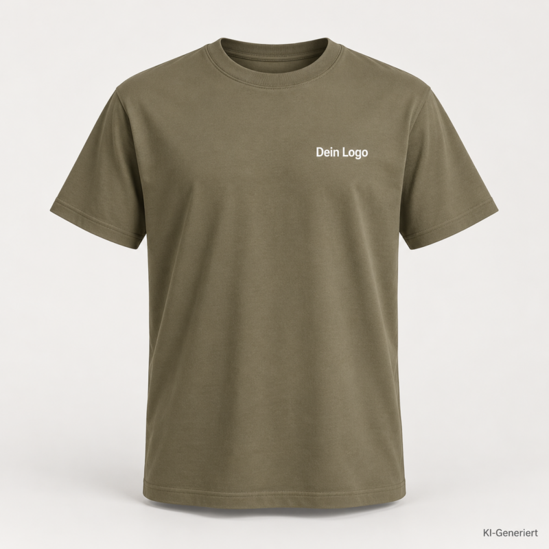 B&C #E220 – TG002 – Farbe 555 - khaki – KI-generiertes Produktbild mit „Dein Logo“