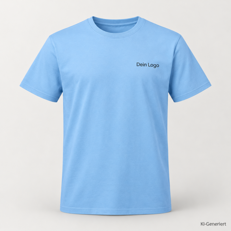 B&C #E190 – TU03T – Farbe 410 - sky blue – KI-generiertes Produktbild mit „Dein Logo“
