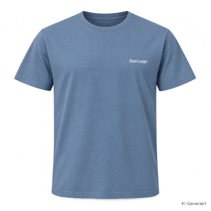 B&C #E190 – TU03T – Farbe 460 - stone blue – KI-generiertes Produktbild mit „Dein Logo“