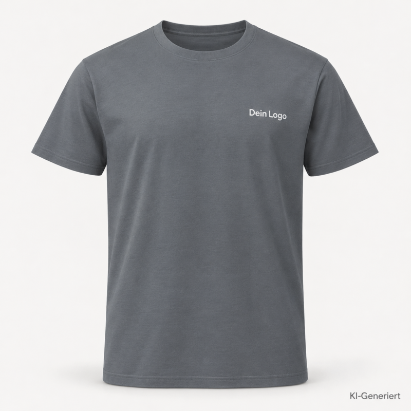 B&C #E190 – TU03T – Farbe 874 - pacific grey – KI-generiertes Produktbild mit „Dein Logo“