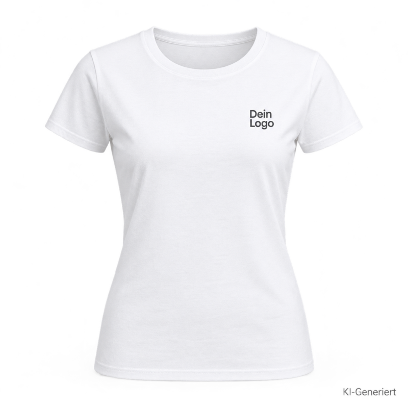 B&C #E190 /women – TW04T – Farbe 001 - white – KI-generiertes Produktbild mit „Dein Logo“