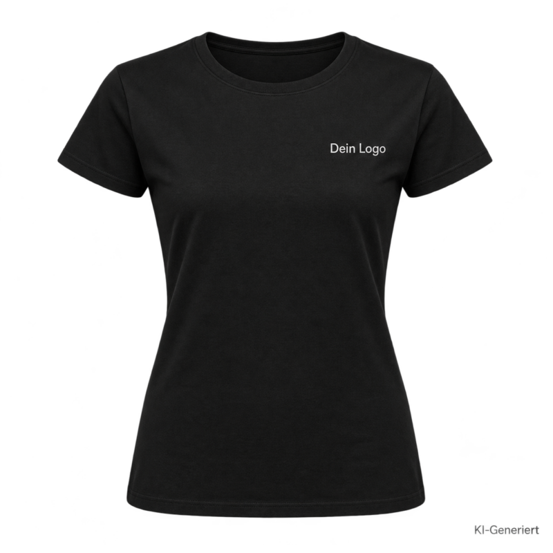 B&C #E190 /women – TW04T – Farbe 002 - black – KI-generiertes Produktbild mit „Dein Logo“