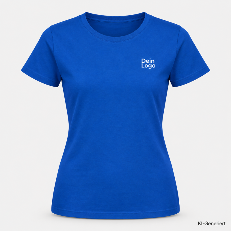 B&C #E190 /women – TW04T – Farbe 008 - cobalt blue – KI-generiertes Produktbild mit „Dein Logo“