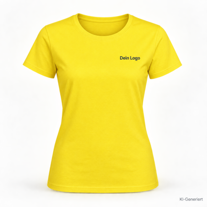 B&C #E190 /women – TW04T – Farbe 201 - solar yellow – KI-generiertes Produktbild mit „Dein Logo“