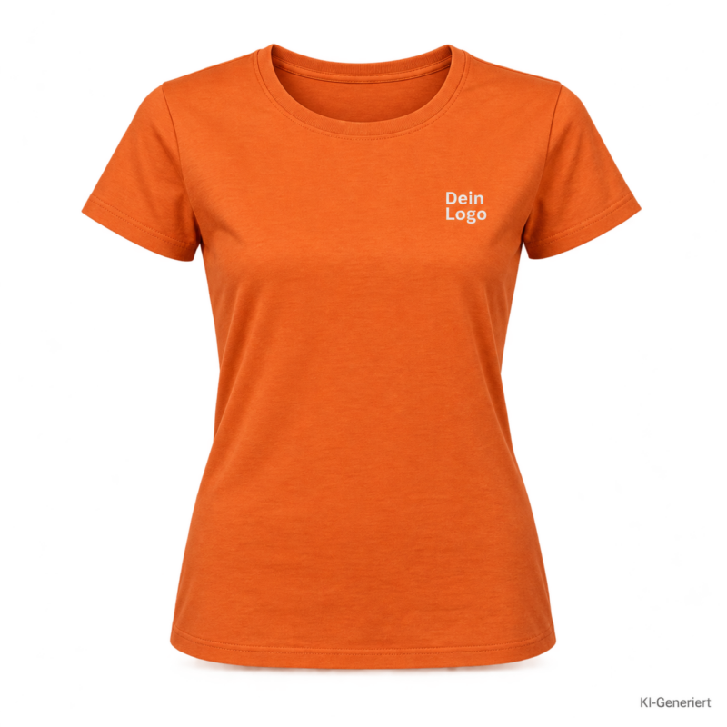 B&C #E190 /women – TW04T – Farbe 231 - urban orange – KI-generiertes Produktbild mit „Dein Logo“