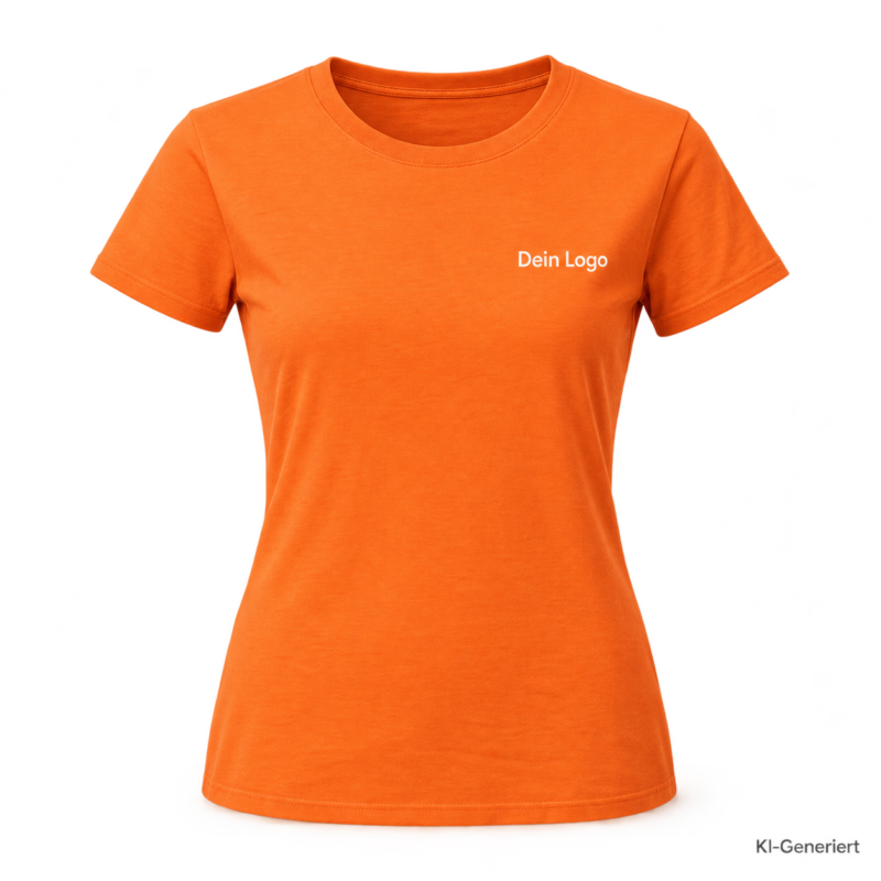 B&C #E190 /women – TW04T – Farbe 236 - sunset orange – KI-generiertes Produktbild mit „Dein Logo“