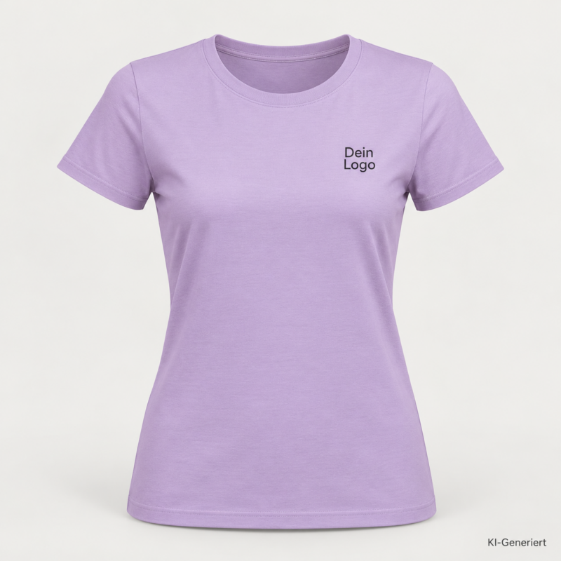 B&C #E190 /women – TW04T – Farbe 341 - millennial lilac – KI-generiertes Produktbild mit „Dein Logo“