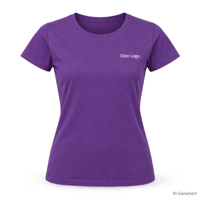 B&C #E190 /women – TW04T – Farbe 351 - radiant purple – KI-generiertes Produktbild mit „Dein Logo“