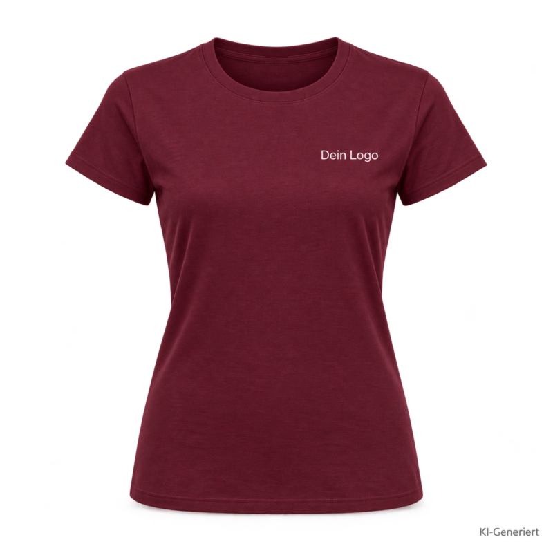 B&C #E190 /women – TW04T – Farbe 370 - burgundy – KI-generiertes Produktbild mit „Dein Logo“