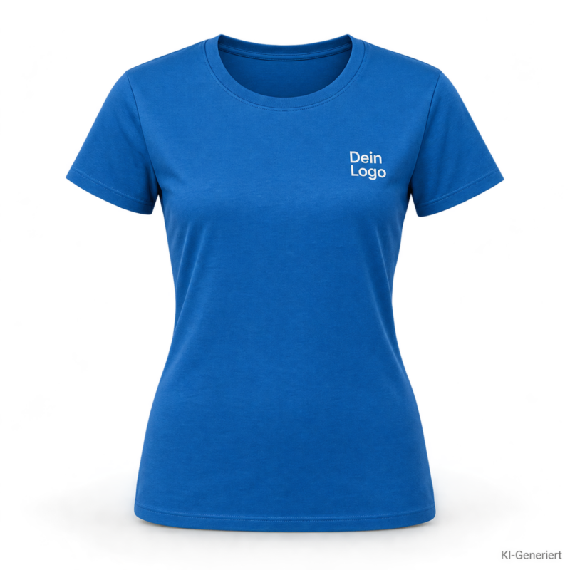 B&C #E190 /women – TW04T – Farbe 445 - diva blue – KI-generiertes Produktbild mit „Dein Logo“