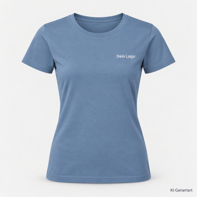 B&C #E190 /women – TW04T – Farbe 460 - stone blue – KI-generiertes Produktbild mit „Dein Logo“