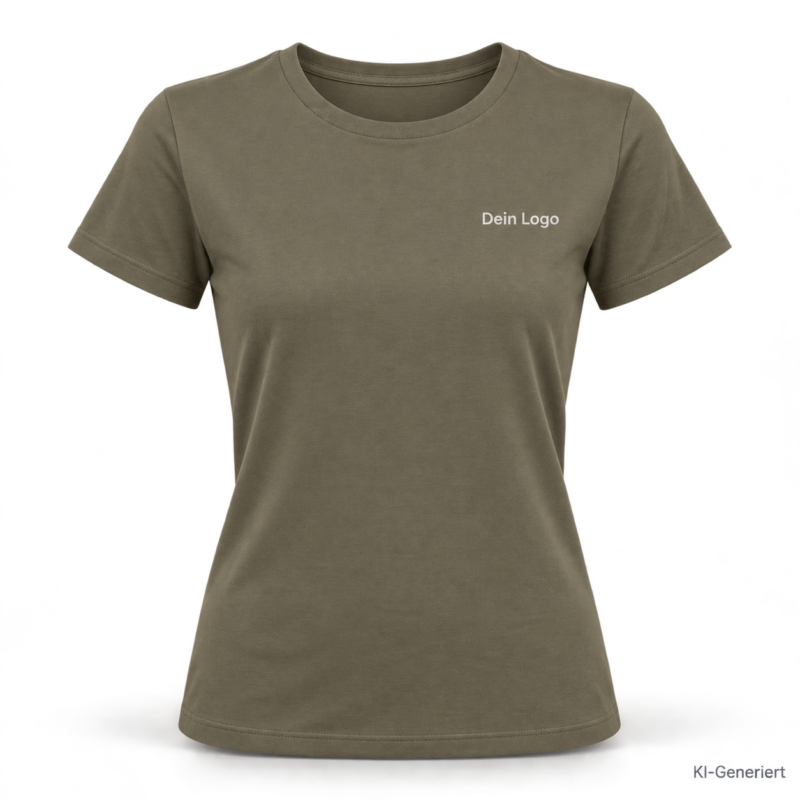 B&C #E190 /women – TW04T – Farbe 552 - urban khaki – KI-generiertes Produktbild mit „Dein Logo“
