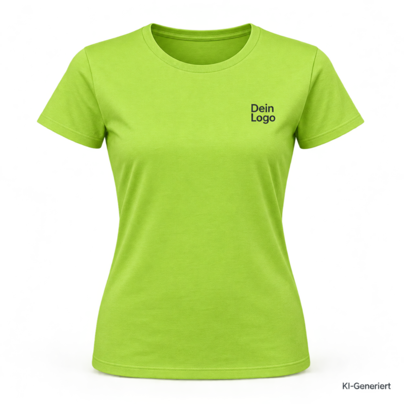 B&C #E190 /women – TW04T – Farbe 986 - pixel lime – KI-generiertes Produktbild mit „Dein Logo“