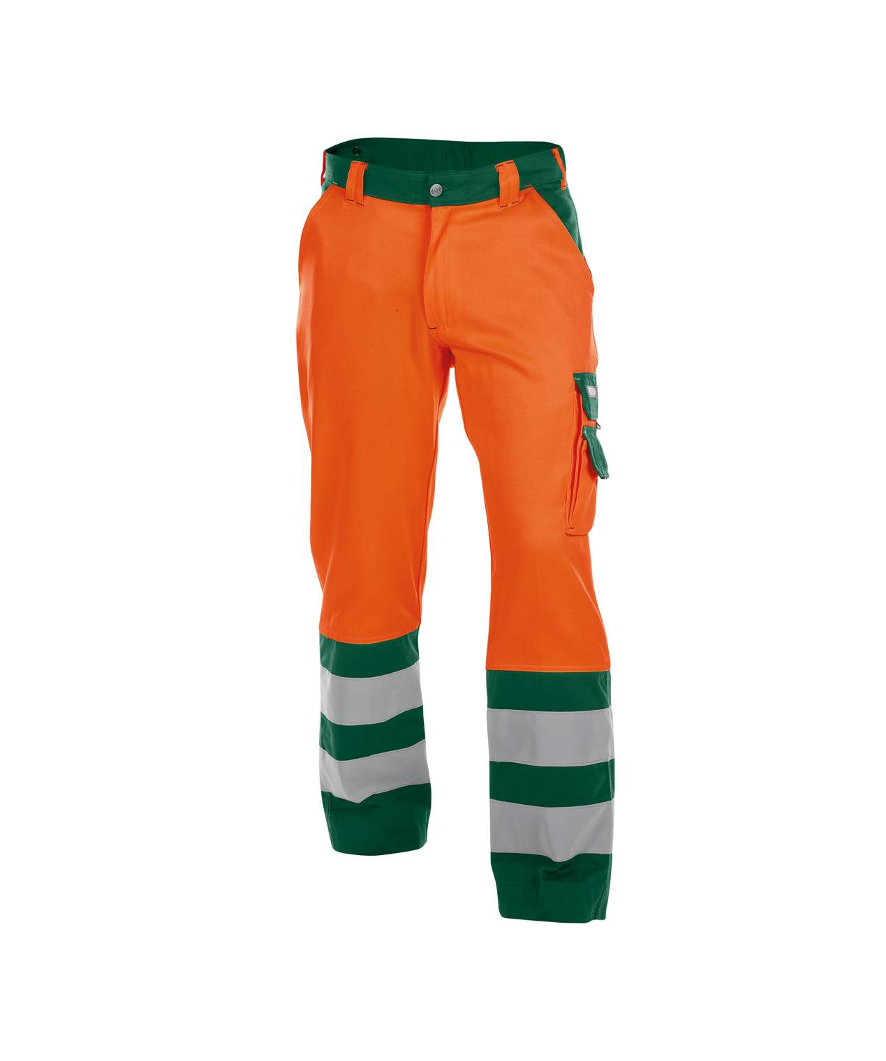 lancaster high visibility work trousers fluo orange bottle green front
