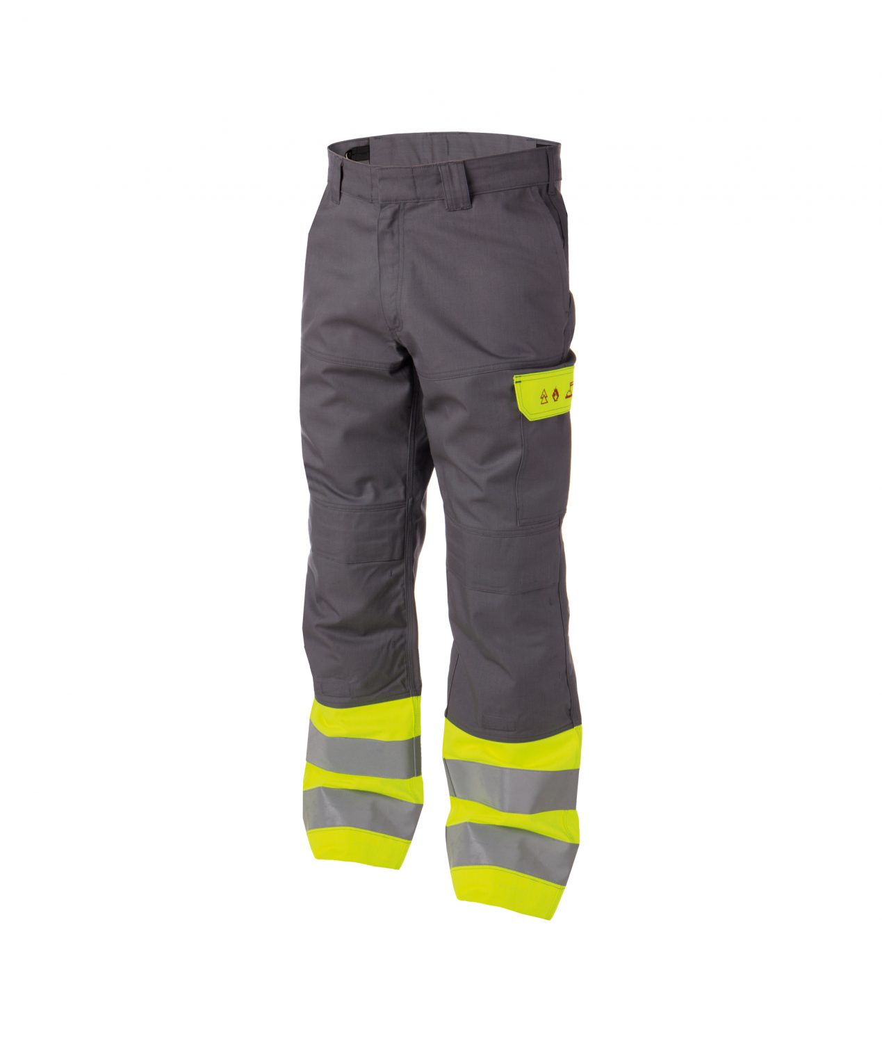 lenox multinorm high visibilty work trousers with knee pockets graphite grey fluo yellow detail 1