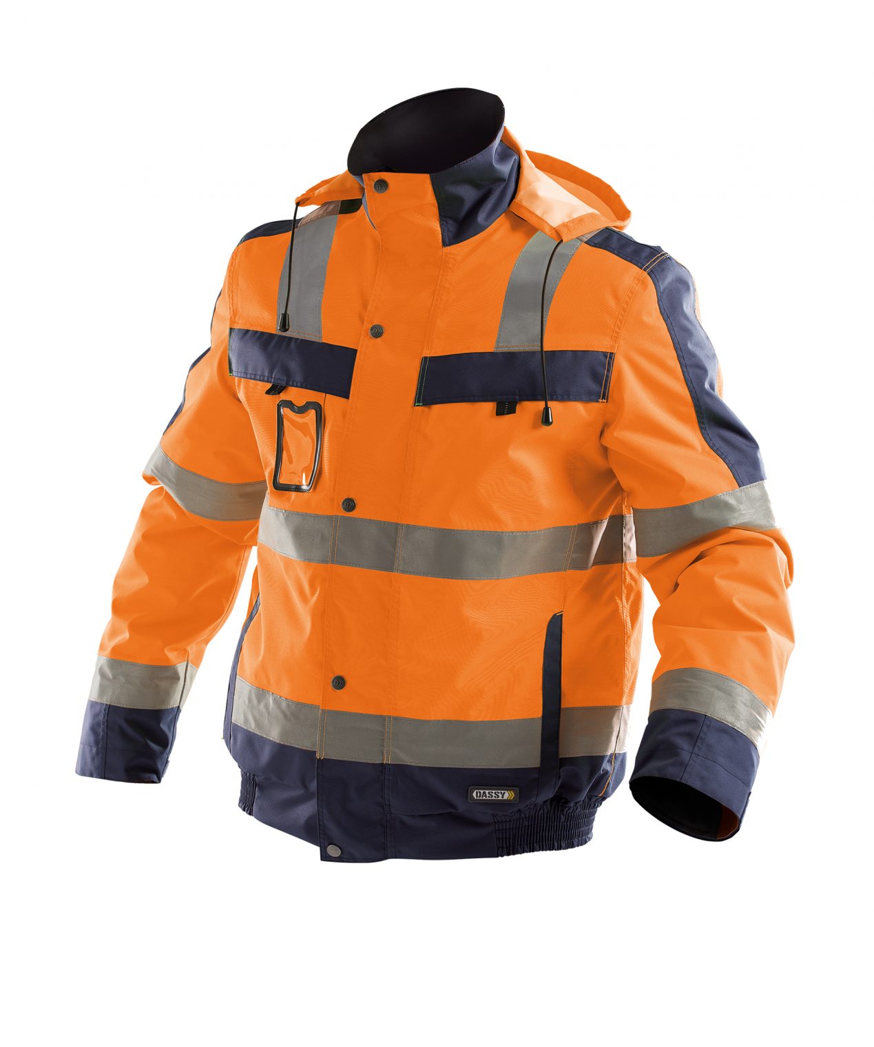 lima high visibility winter jacket fluo orange navy front 1