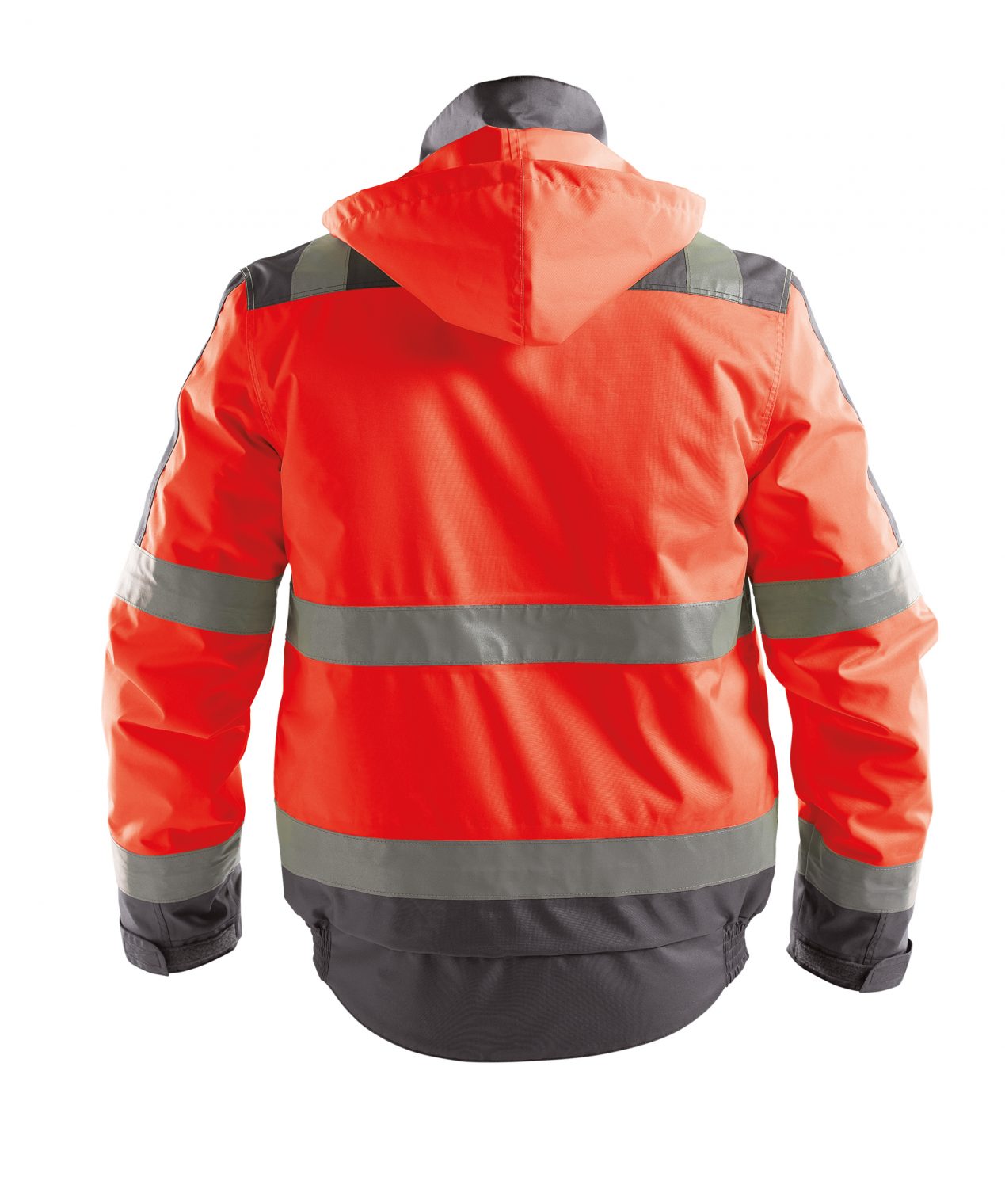 lima high visibility winter jacket fluo red cement grey back 1